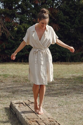 JOJOMIA April Tasseled Short Sleeve Women's Dressing Gown / Kimono Beige