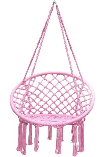 Generic Hammock Chair, Hanging Swing with Macrame and Cushion, Max 330 Lbs, Beige Hanging Cotton Rope Chair