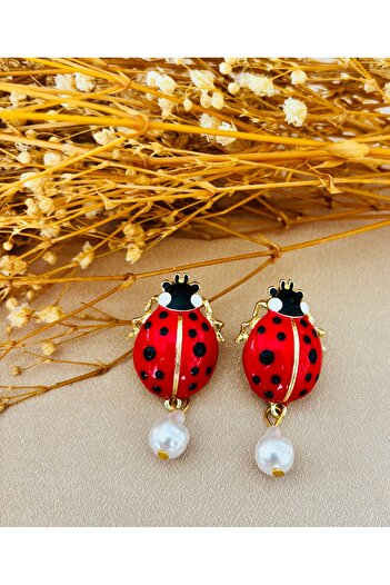 Markiz Takı Brand Ladybug Faux Pearl Earrings