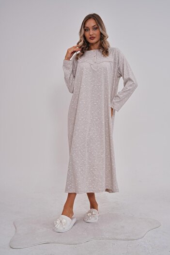 By Mecit Pijama Women's Long Sleeve Floral Patterned Plus Size Nightdress