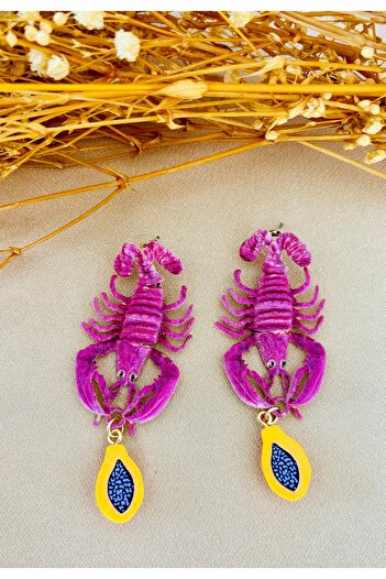 Markiz Takı Brand Dangle Pink Lobster Figure Earrings