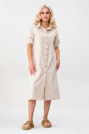 Bold & Young Women's Pocket Striped Cotton Button Slit Shirt Dress