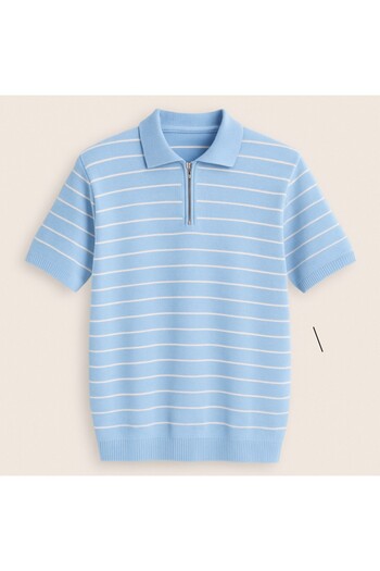 LC Waikiki Striped Design Polo Collar Zipper Breathable Short Sleeve Men's Summer Knitwear T-Shirt