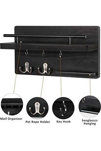 COOYA Key Holder for Wall Decorative,with 5 Key Hooks,30x18x8.5CM,Rustic,Hook Material is Elastic