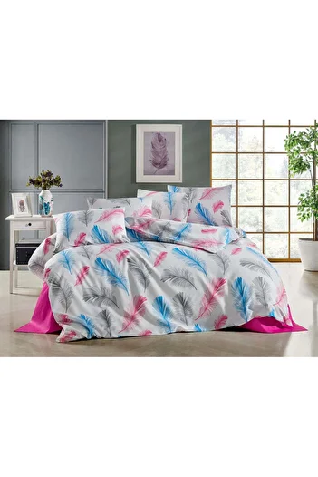 DemoHome Double bed linen set made of satin cotton with pattern - fitted sheet, flat sheet, 2 pillowcases
