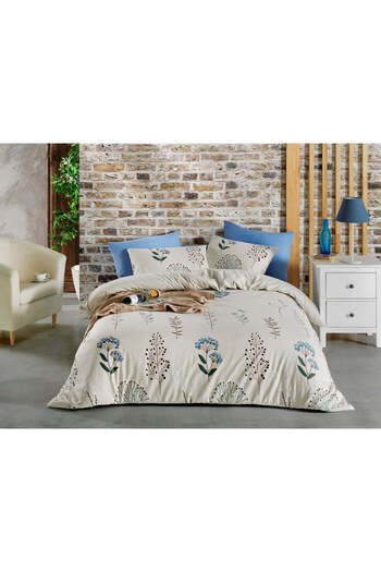 DemoHome Double bed linen set made of satin cotton with pattern - fitted sheet, flat sheet, 2 pillowcases