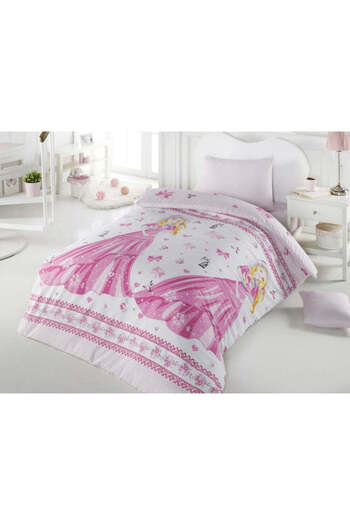 DemoHome Single polycotton bed linen set with PINK PRINCESS pattern, fitted sheet, bed, pillowcase