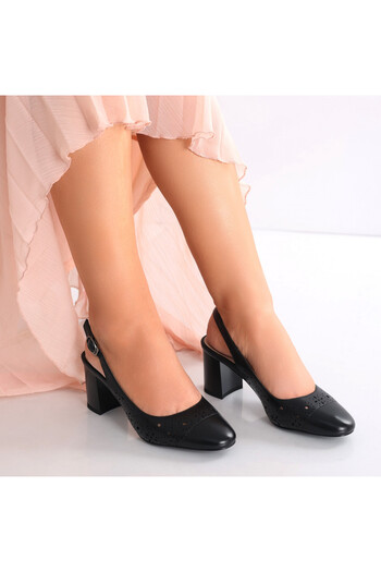 MODA STİL Women's Black Heeled Shoes Made of Genuine Leather Jazel, 38