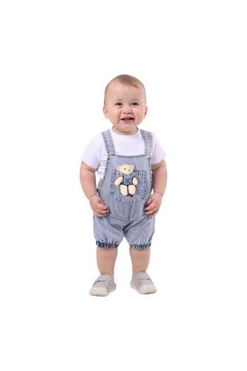 Kity Mity Pocketed Teddy Bear Jeans Gardener Salopet Set