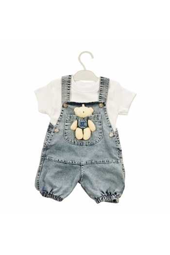 Kity Mity Pocketed Teddy Bear Jeans Gardener Salopet Set
