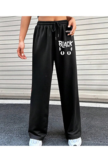 Touz Moda Street Style Black Cat με στάμπα Unisex φαρδιά αθλητική φόρμα