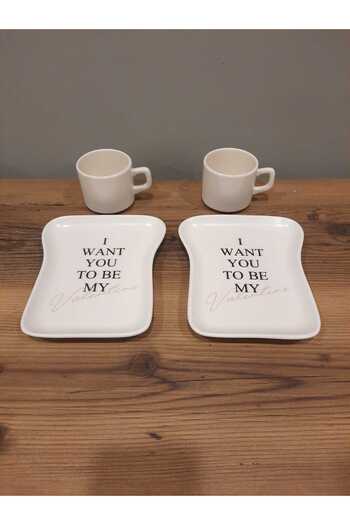 Keramika Ceramica Breakfast Set for 2 People 4 Pieces Toast Plate and Teacup