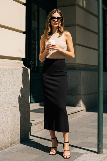 Trendyol Collection Fusta midi creion montată neagră TWOSS25ET00112