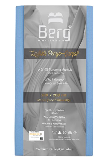 Berg Bettlaken 200x200 +35 cm Height Elastic Luxury Combed Cotton Bed Sheet Blue