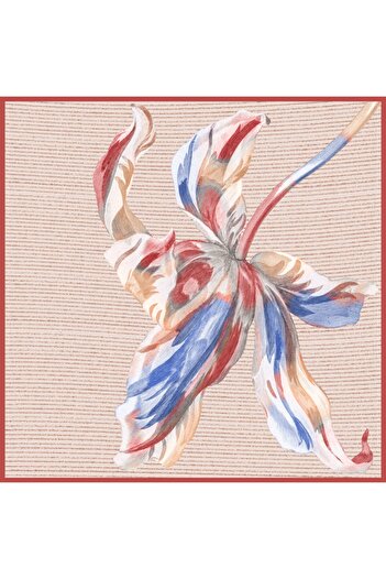 19V69 ITALIA Cream Burgundy Blue Italian Chiffon Scarf Floral Patterned With Scarf Hanger 110x110 Cm
