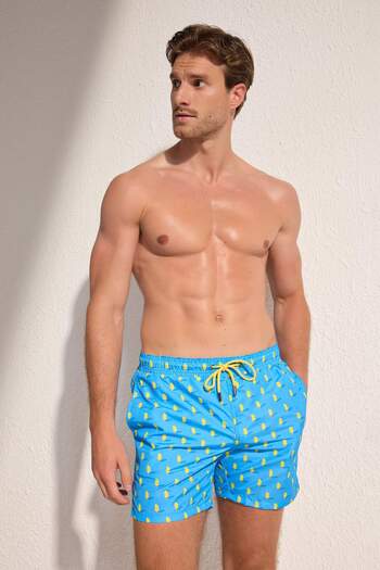 Trendyol Collection Μπλε μαγιό με στάμπα παγωτού στάνταρ μεγέθους Μαγιό σορτς TMNSS25DS00006