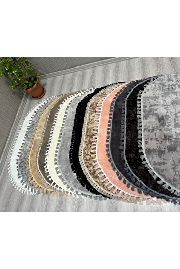 Myevilla My Evilla Modern Dekoratif Oval Örgü Saçaklı Simirna Peluş Halı Yolluk