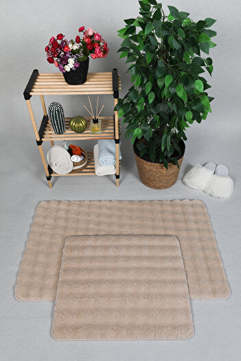 Myevilla Modern Bubble 2-Piece Plush Bath Mat and Rug Set - Washable Non-Slip, 60x100-50x60cm