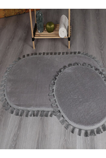 Myevilla Modern Decorative Washable Plush Puffy Non-Slip Base Oval Tassel Fringed 2-Piece Bath Mat 50x80