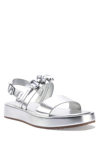 Nine West Dinna 3Fx Silver Women's Thick Sole Sandals