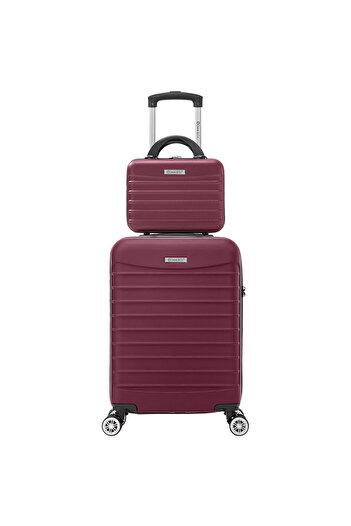 Quasar & Co. Set troler cabina cu geanta cosmetice,55x36x20cm,valiza Bagaj de mana,cifru,ABS,Visiniu