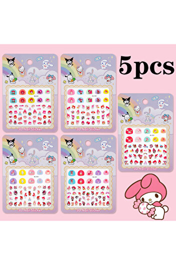 Miniso 3 5pcs/set Cartoon Hello Kitty 3D Nail Stickers Press on Nails Melody Kuromi Nail Art Decoration Fu.