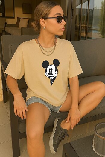 BENROMA Sepette 6 Ve Üzeri Alımlarda 1 Tişört Hediyedir - Mickey Mouse Baskılı Oversize Unisex Tişört