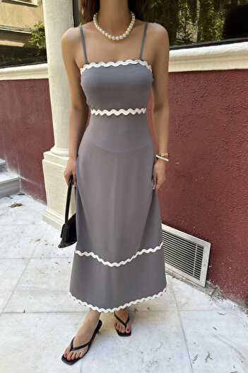 The Robi Slim Strap Dress with Stripe Detail