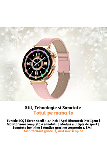 Lommad Smartwatch Femei Lommad® ECG, Glicemie, Tensiune, Apel Bluetooth, IP68, Elegant, Auriu