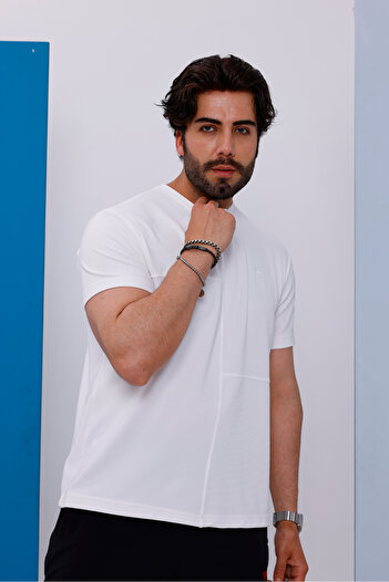 Piyera Men's White Oversize Crew Neck Regular and Oversize Size T-Shirt - 172