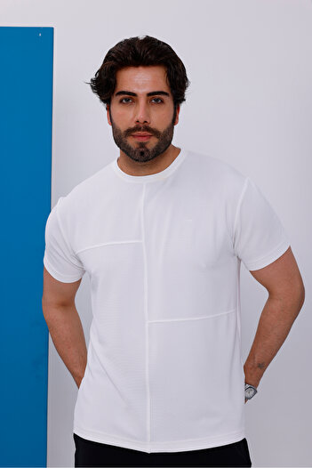 Piyera Men's White Oversize Crew Neck Regular and Oversize Size T-Shirt - 172