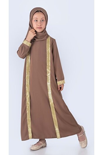 Mnk Baby&Kids Medina Silk Fabric Hijab Prayer Φόρεμα με κασκόλ M00742 Καφέ