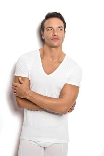 Jiber Men's White Cotton Lycra V-Neck Undershirt 213