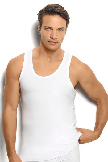 Jiber Men's White Cotton Lycra 2-Piece Undershirt 324