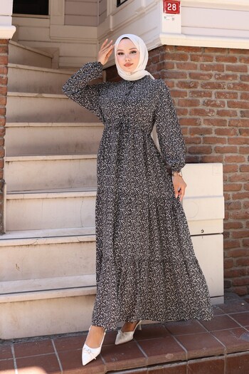 MSK Fashion Φόρεμα με μοτίβο λουλουδιών με κουμπί μαύρο