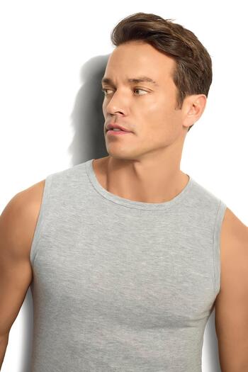 Jiber Men's Gray Melange Cotton Crew Neck Undershirt 114