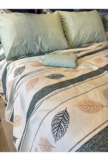 ŞENER HOME Leaf Patterned Sheet Elastic Single Pique Set