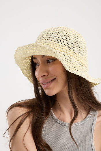 OX-RA Hand Knitted Wide Brim Summer Bohemian Straw Beach Hat