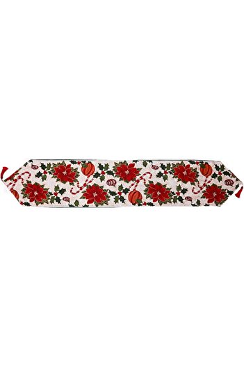 Flippy Decorative Tablecloth, Flippy, Flower Pattern, Christmas Theme, 35 x 180 cm, Red