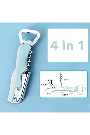 Flippy 4 in 1 Bottle Corkscrew, Flippy, Bottle Opener, Stainless Steel, 13.5 x 4 cm, Light Blue