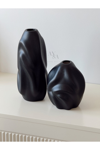 AYSA HOME DECOR Ceramic Black Wave Vase Set of 2