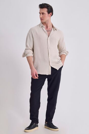 RELAXL 4 Seasons 100% Cotton Oversize Muslin Men's Beige Shirt Plus Size