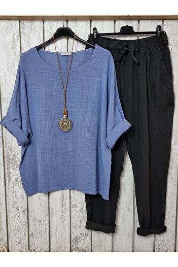 pudubutik Oversize İtalyan Müslin Bluz Denim