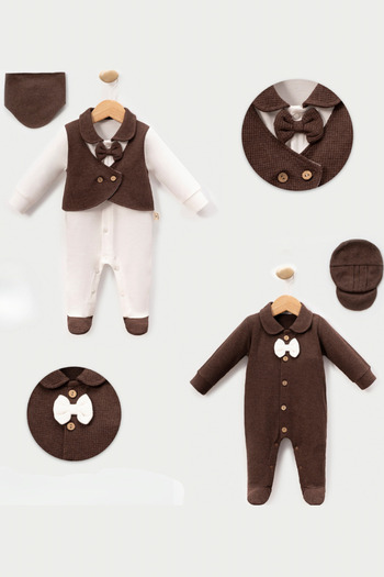 Cherub Baby Waffle Fabric Bow Tie Newborn Baby Boy Double Jumpsuit Set