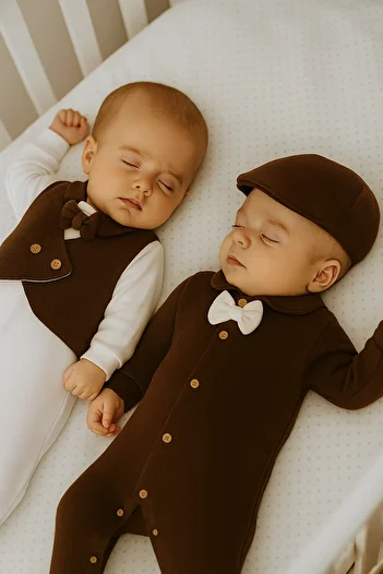 Cherub Baby Waffle Fabric Bow Tie Newborn Baby Boy Double Jumpsuit Set