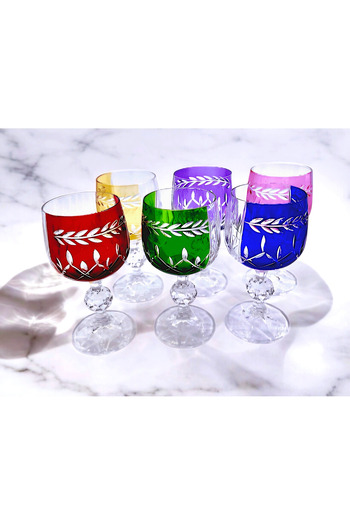 Kristal Market Set of 6 Bohemia Crystal Goblet Double Color Coffee Side Glasses, Passion Model