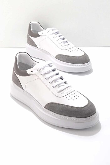 Bambi White Gray Leather Men's Casual Shoes E 01901533903