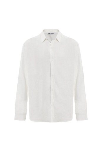 VAMOSCLO Basic Oversize Long Sleeve Linen Shirt Ecru