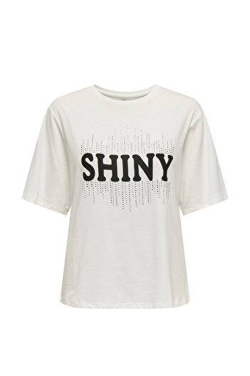 ONLY ONLSANNI S/S STONES TOP B KIRIK BEYAZ Жіноча футболка з короткими рукавами