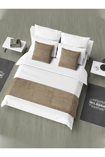 Mrs.Gugar Single Bed Runner and Throw Pillow Cover Set Mink